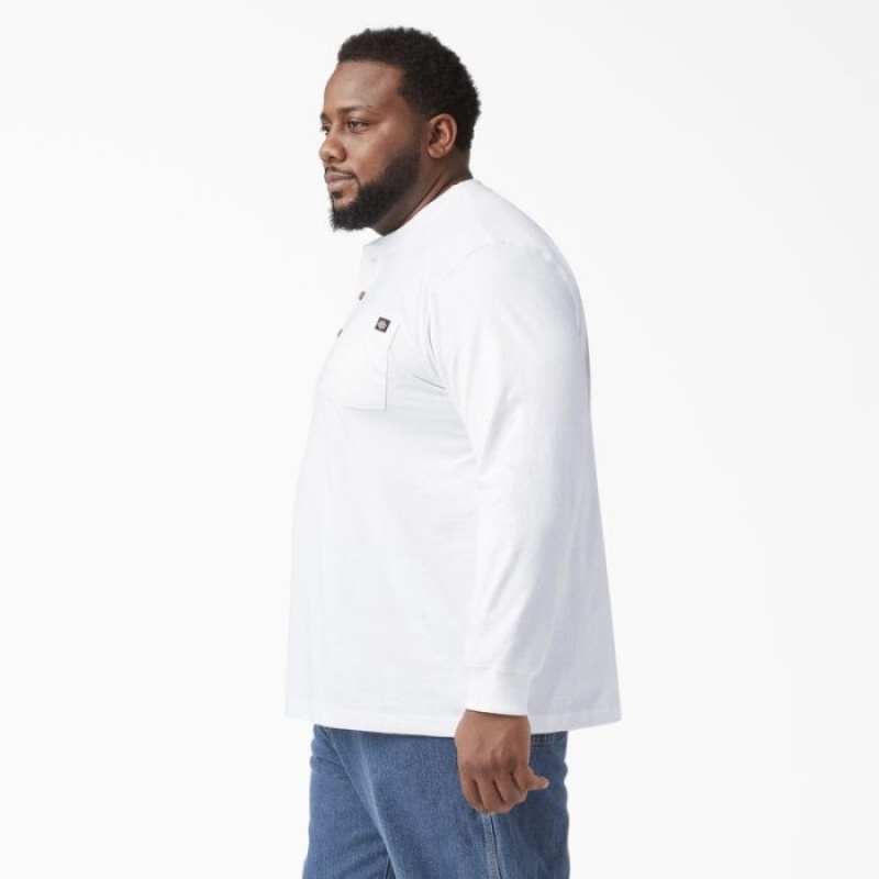 Dickies Heavyweight Long Sleeve Henley T-Shirt Albi | ZJOP9606