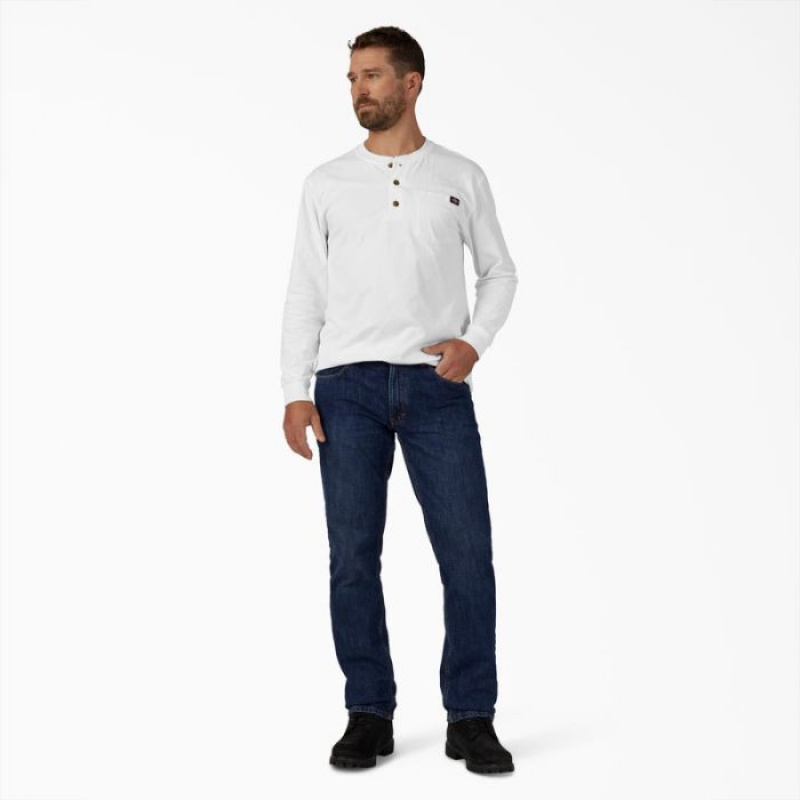Dickies Heavyweight Long Sleeve Henley T-Shirt Albi | ZJOP9606