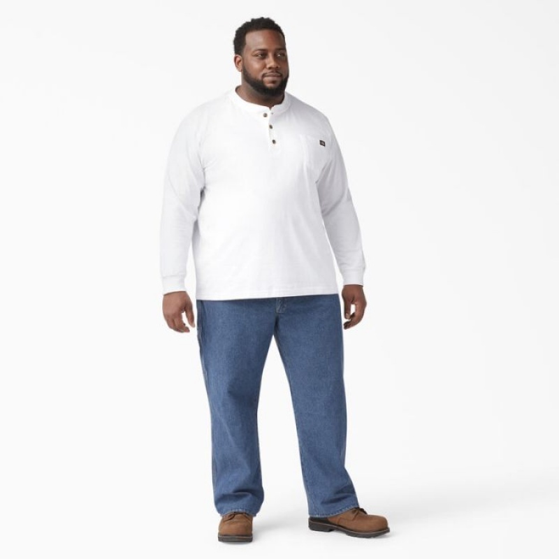 Dickies Heavyweight Long Sleeve Henley T-Shirt Albi | ZJOP9606