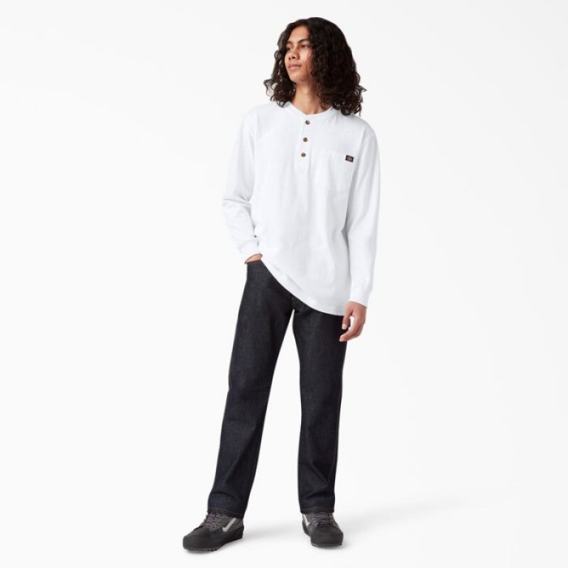 Dickies Heavyweight Long Sleeve Henley T-Shirt Albi | ZJOP9606