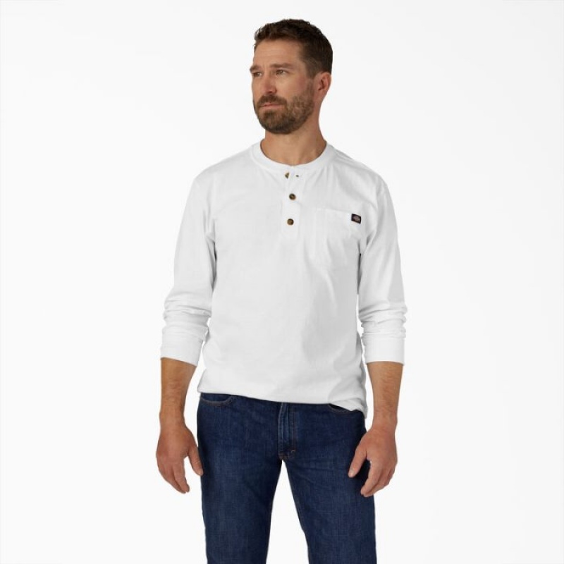 Dickies Heavyweight Long Sleeve Henley T-Shirt Albi | ZJOP9606