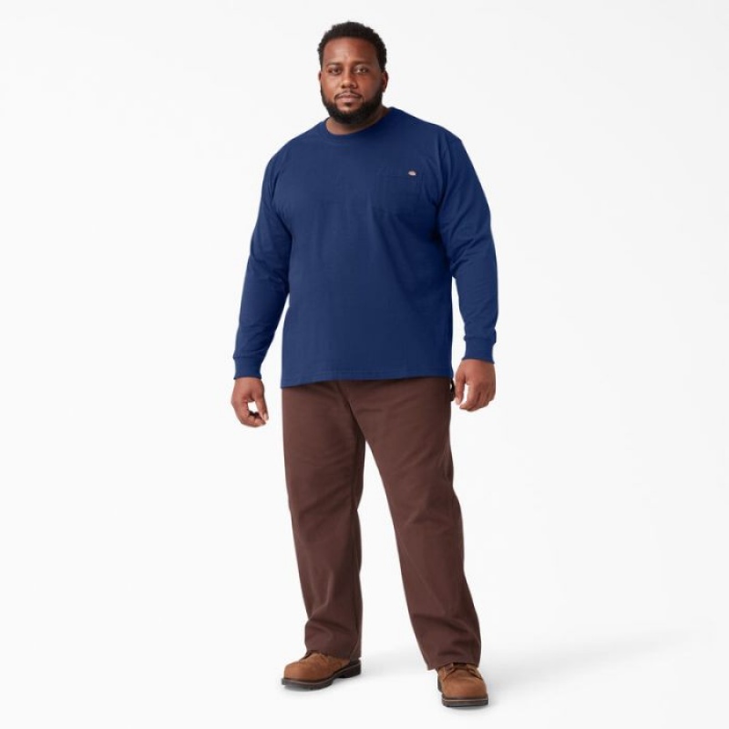 Dickies Heavyweight Long Sleeve Pocket T-Shirt Albastri Inchis | XFBT2663
