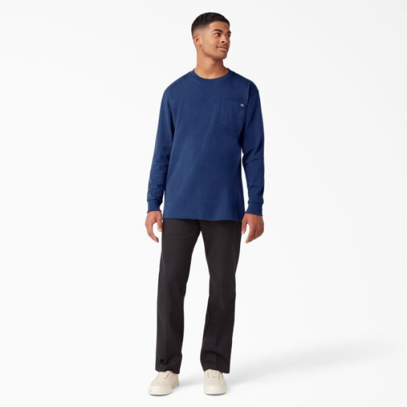 Dickies Heavyweight Long Sleeve Pocket T-Shirt Albastri Inchis | XFBT2663