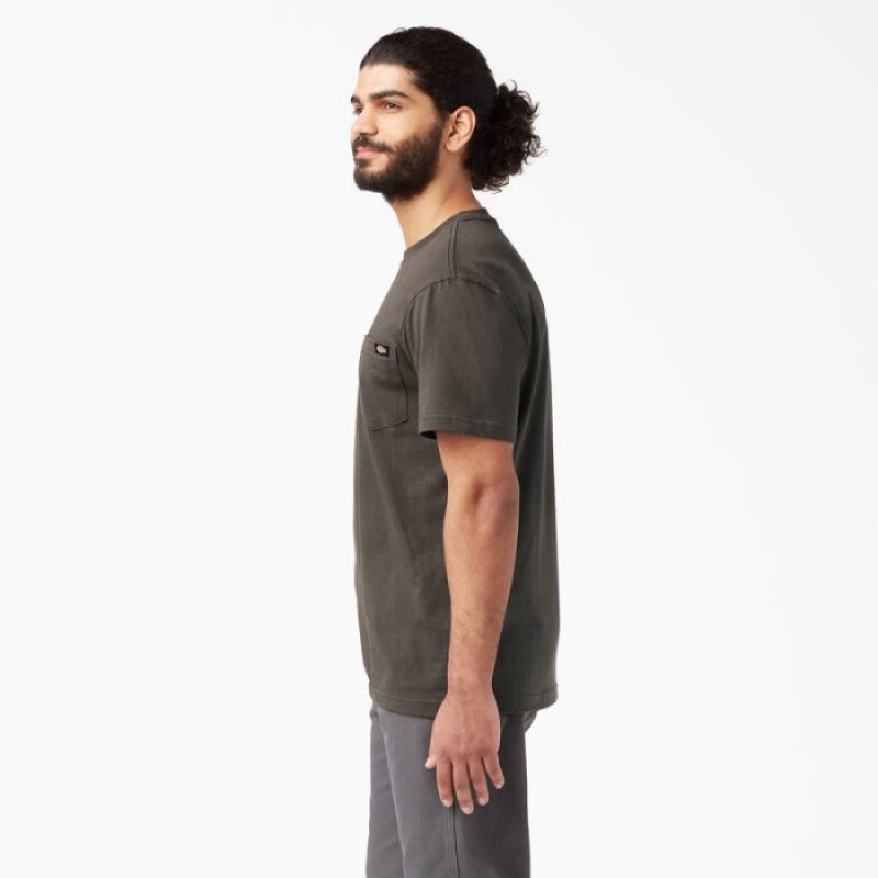Dickies Heavyweight Scurte Sleeve Pocket T-Shirt Negrii Masline Verzi | ELKR1830