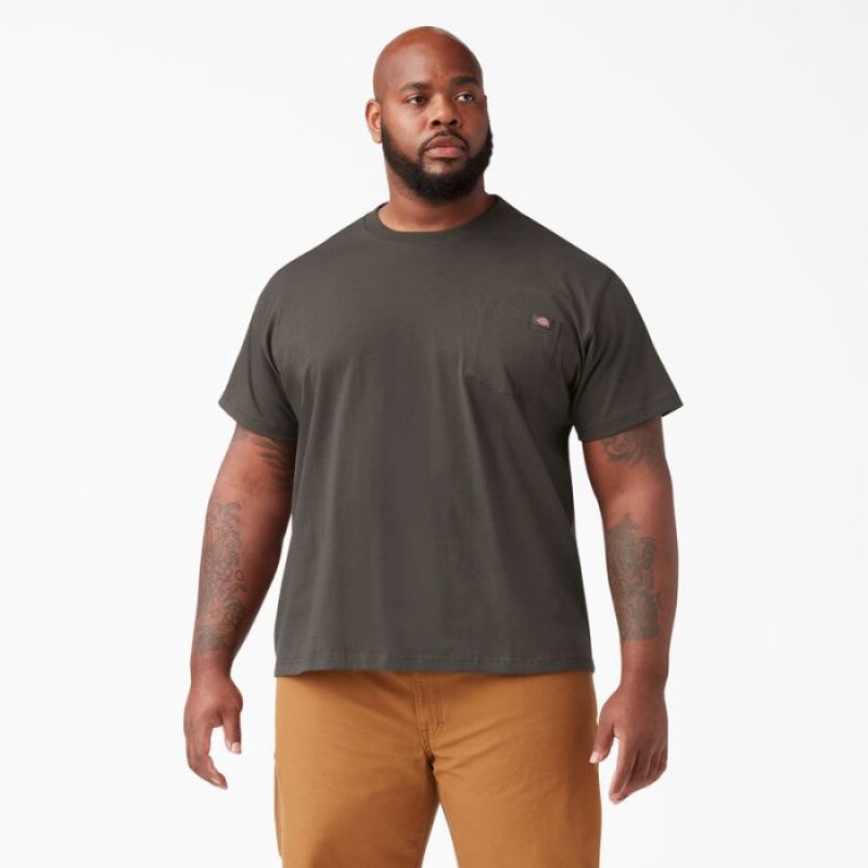 Dickies Heavyweight Scurte Sleeve Pocket T-Shirt Negrii Masline Verzi | ELKR1830