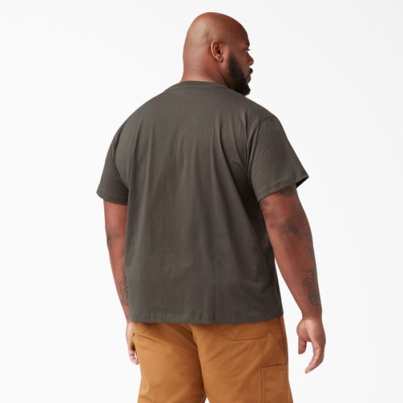 Dickies Heavyweight Scurte Sleeve Pocket T-Shirt Negrii Masline Verzi | ELKR1830
