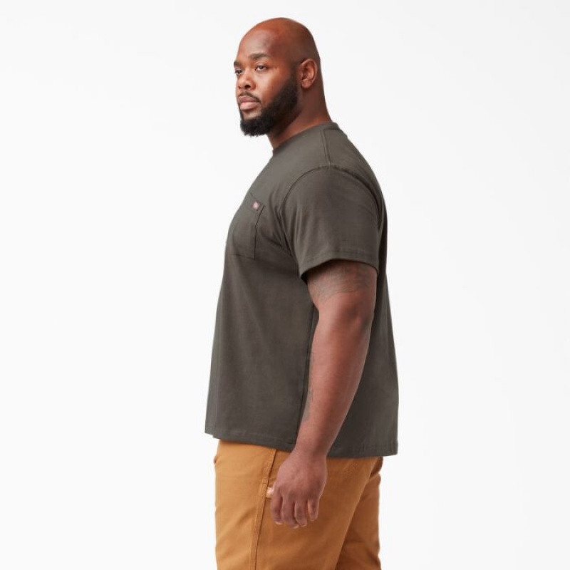 Dickies Heavyweight Scurte Sleeve Pocket T-Shirt Negrii Masline Verzi | ELKR1830