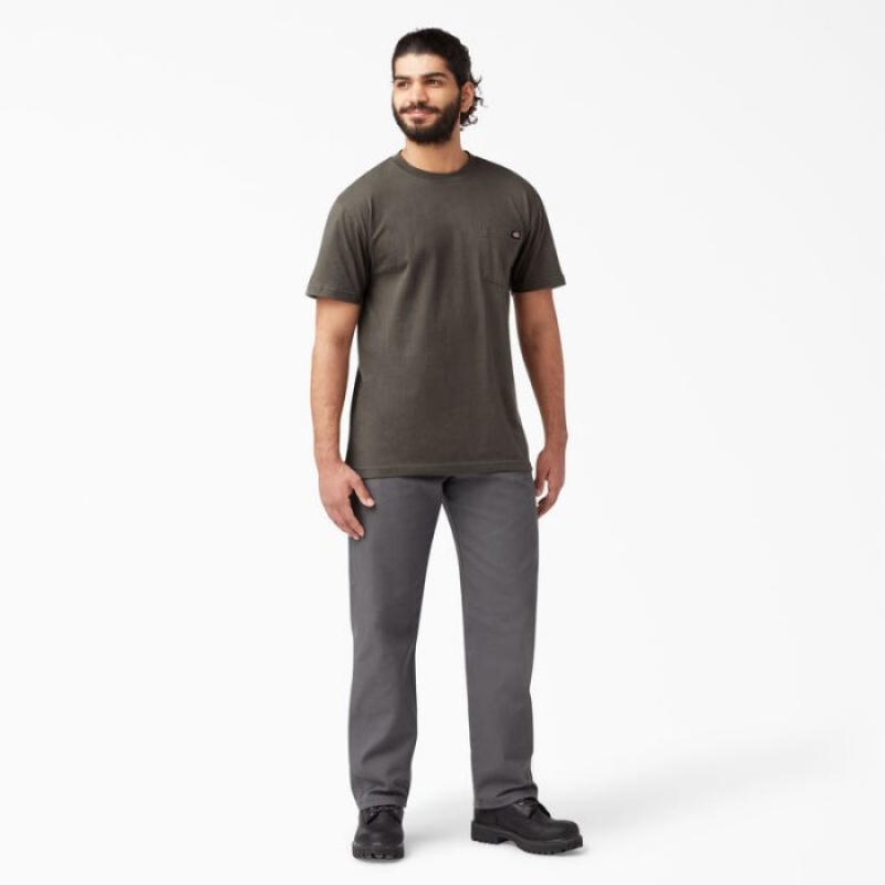 Dickies Heavyweight Scurte Sleeve Pocket T-Shirt Negrii Masline Verzi | ELKR1830