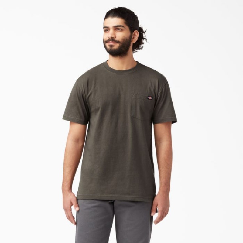 Dickies Heavyweight Scurte Sleeve Pocket T-Shirt Negrii Masline Verzi | ELKR1830