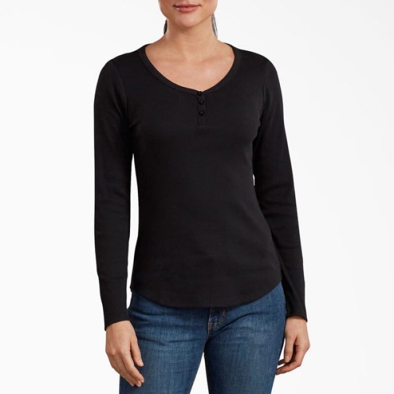 Dickies Henley Long Sleeve Shirt Negrii | BDDO5931