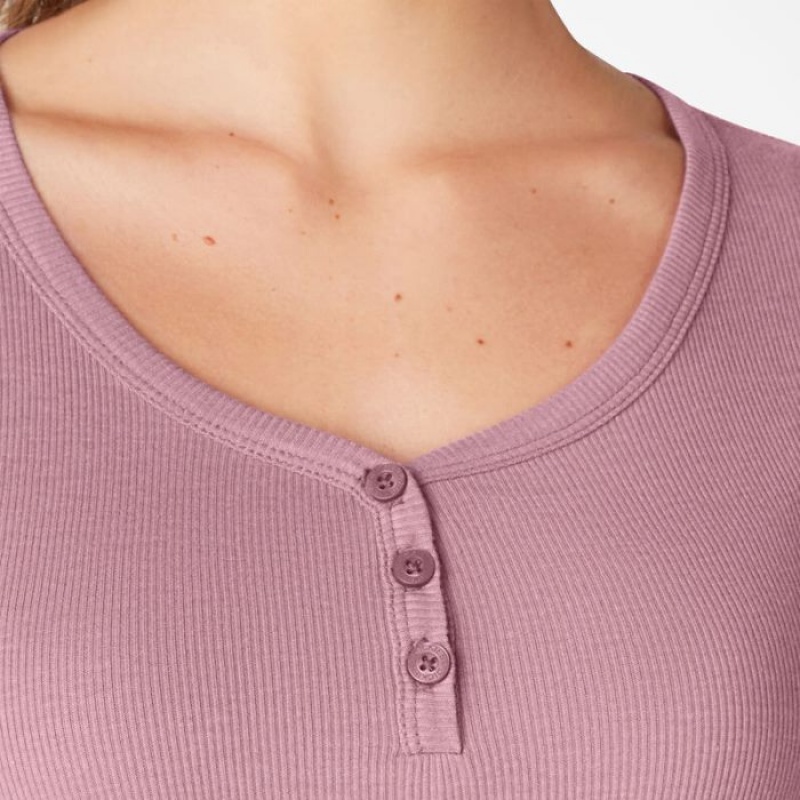 Dickies Henley Long Sleeve Shirt Violet | GJPR4186