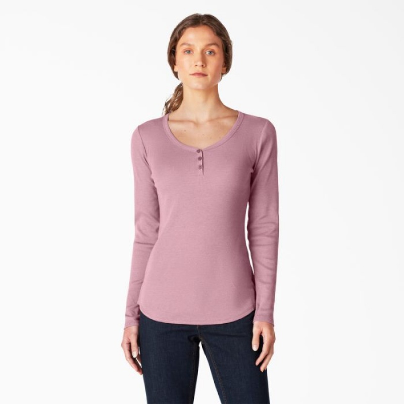 Dickies Henley Long Sleeve Shirt Violet | GJPR4186