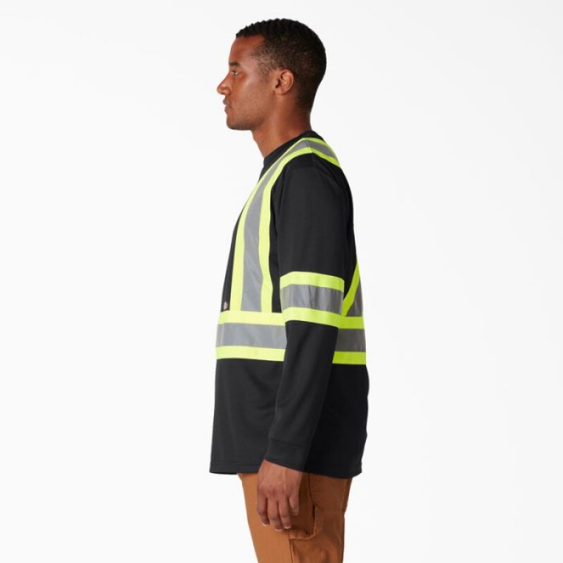 Dickies Hi Vis Protecție Long Sleeve T-Shirt Negrii | NTIS1942