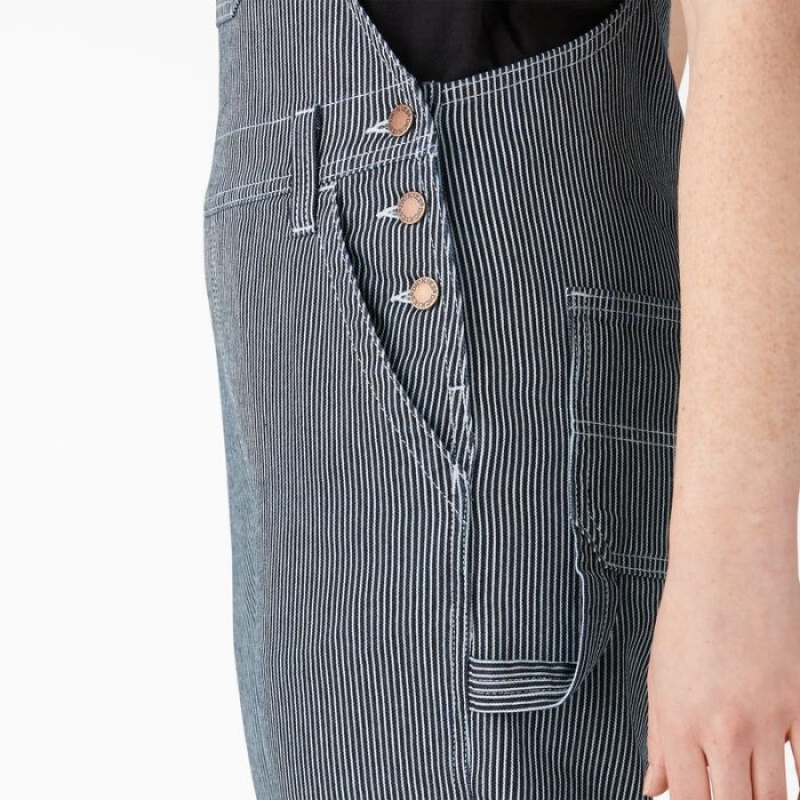 Dickies Hickory Stripe Boyfriend Fit Bib Overalls Stripes | GLMP5966