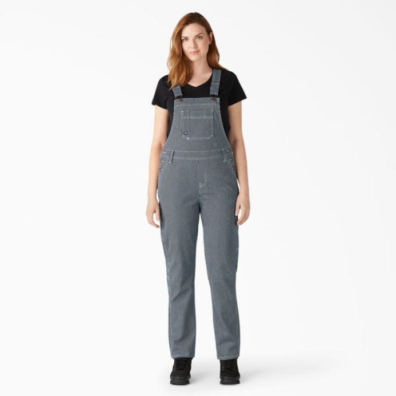 Dickies Hickory Stripe Boyfriend Fit Bib Overalls Stripes | GLMP5966