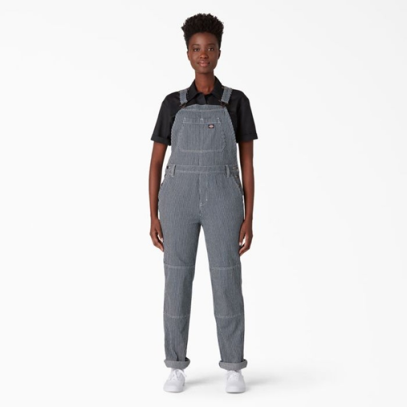 Dickies Hickory Stripe Double Knee Bib Overalls Stripes | NHCL6909