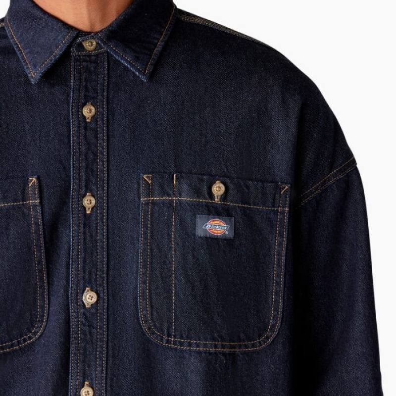 Dickies Houston Denim Shirt Indigo Albastri | DTAO8872