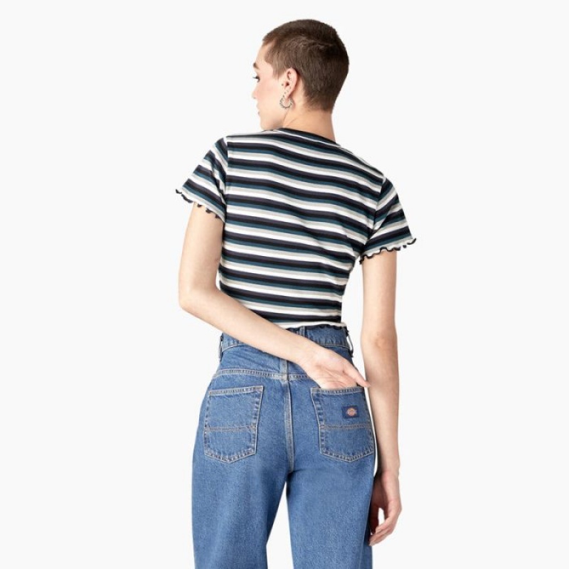 Dickies In Dungi Cropped Baby T-Shirt Negrii Turcoaz | FXRX5299