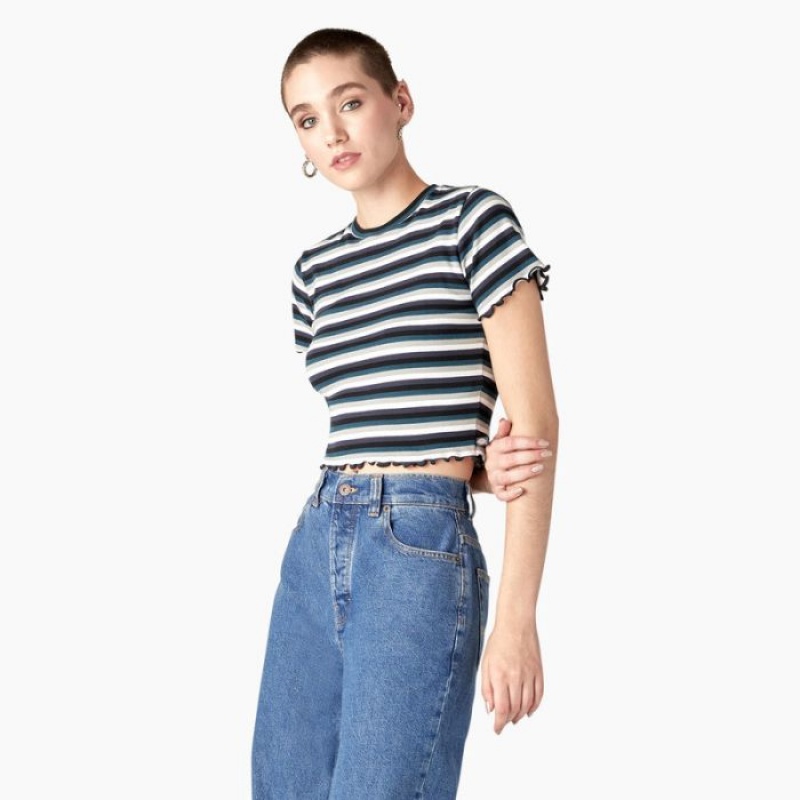 Dickies In Dungi Cropped Baby T-Shirt Negrii Turcoaz | FXRX5299