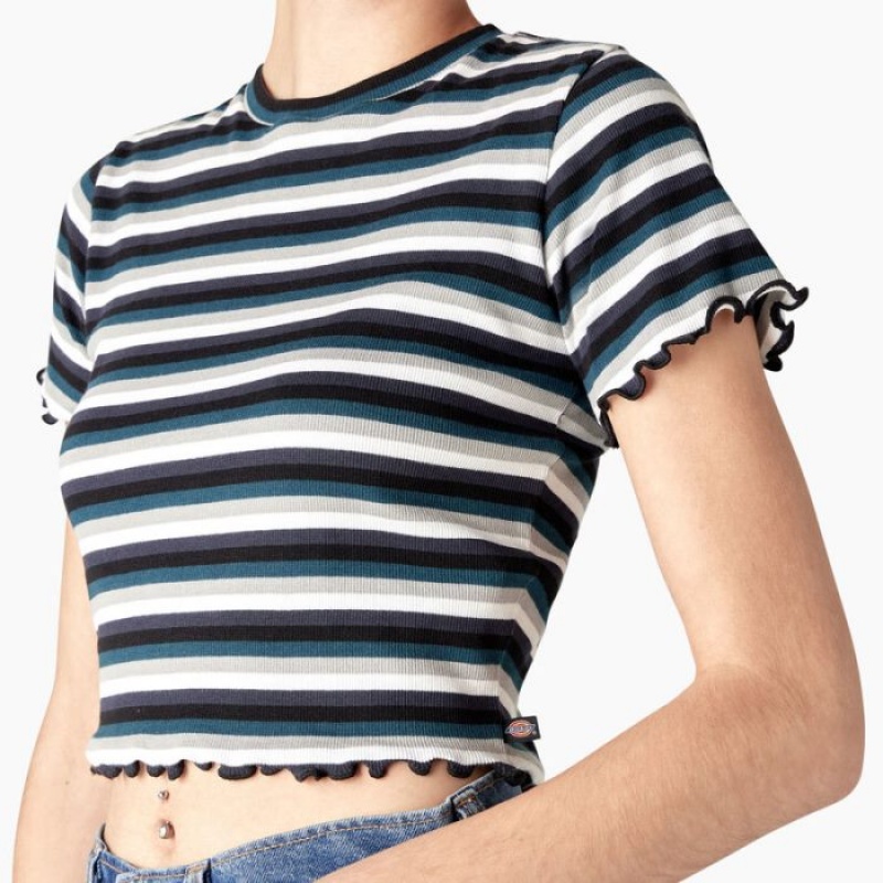 Dickies In Dungi Cropped Baby T-Shirt Negrii Turcoaz | FXRX5299