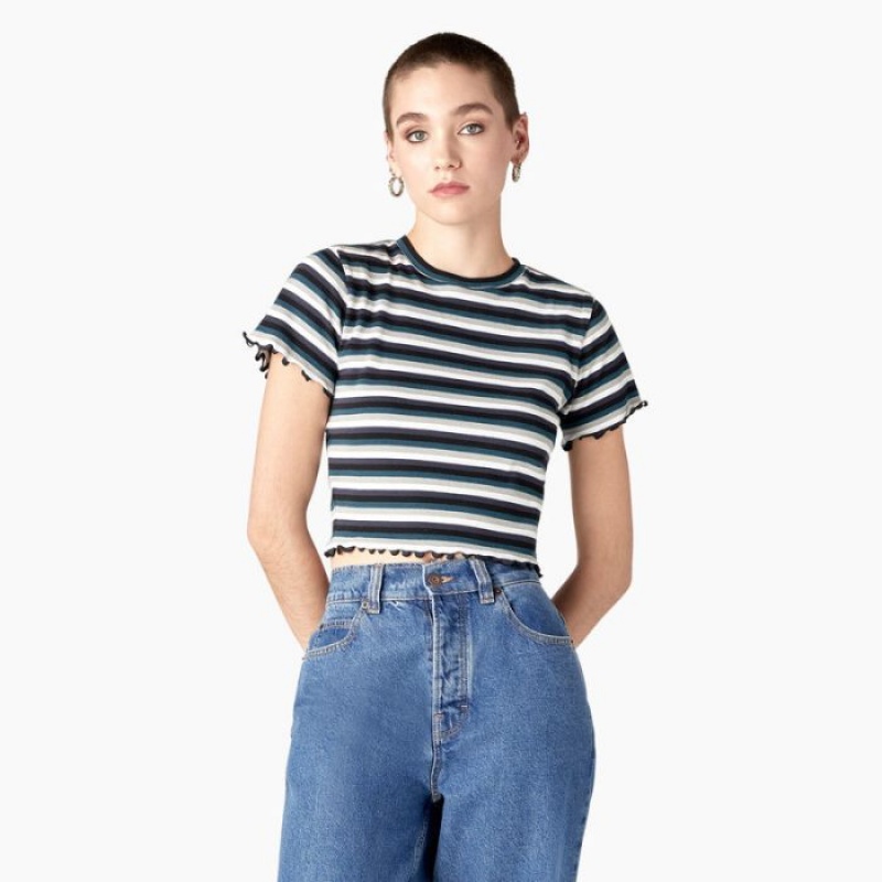 Dickies In Dungi Cropped Baby T-Shirt Negrii Turcoaz | FXRX5299