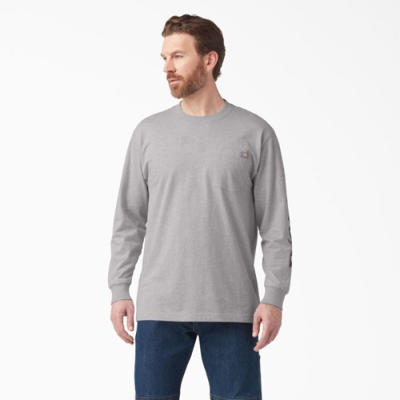 Dickies Logo Grafice Long Sleeve Pocket T-Shirt Gri | WGGN8235