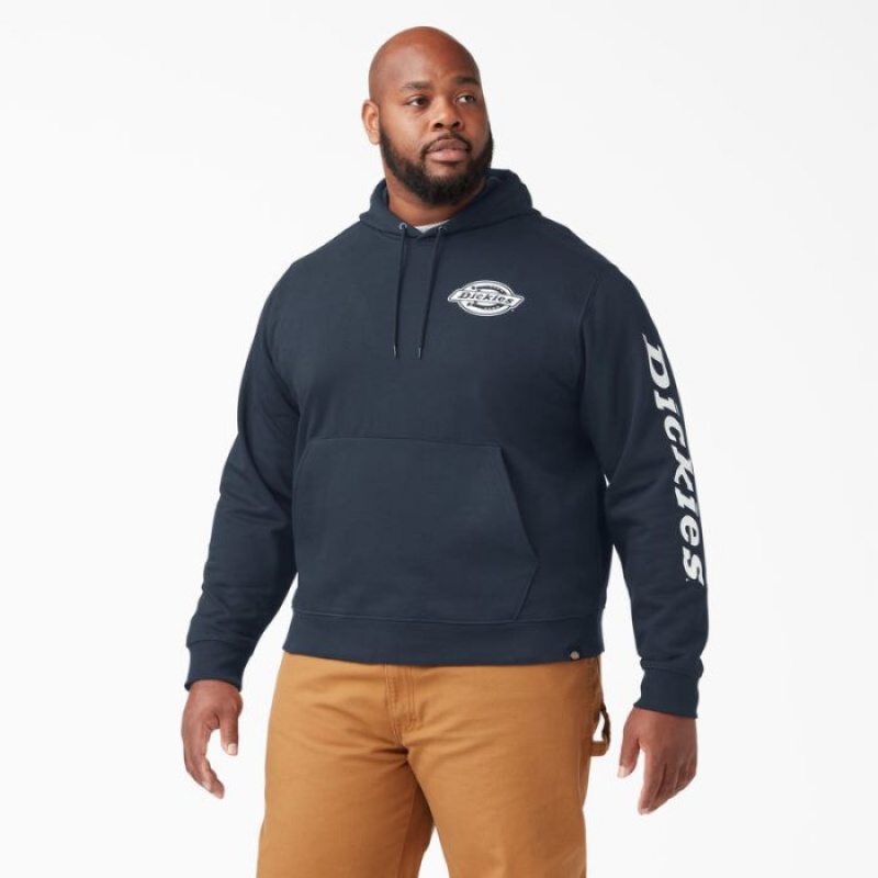 Dickies Logo Sleeve Fleece Hoodie Bleumarin | USUJ8283