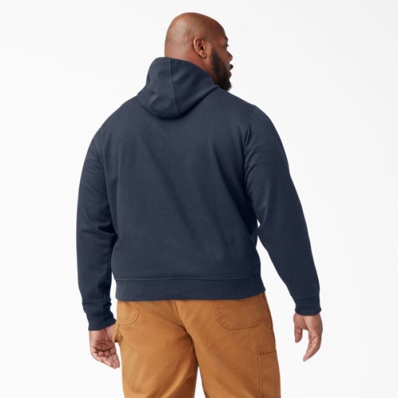 Dickies Logo Sleeve Fleece Hoodie Bleumarin | USUJ8283