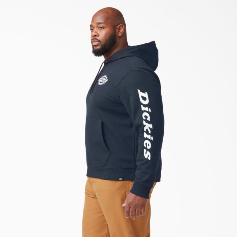 Dickies Logo Sleeve Fleece Hoodie Bleumarin | USUJ8283