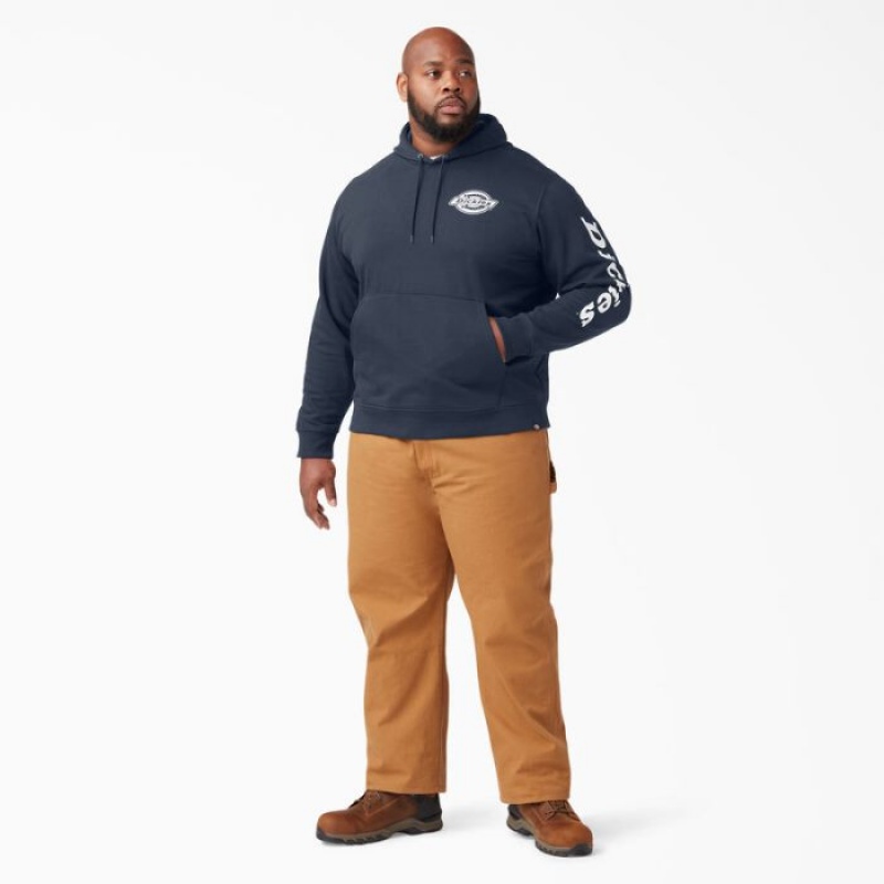 Dickies Logo Sleeve Fleece Hoodie Bleumarin | USUJ8283