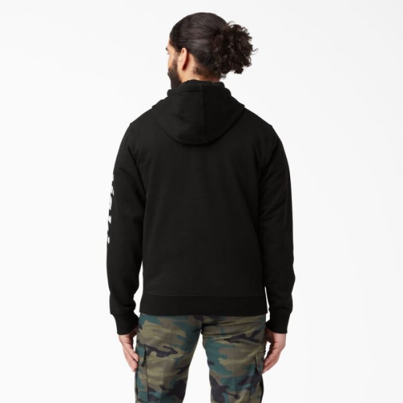 Dickies Logo Sleeve Fleece Hoodie Negrii | UKCM6649