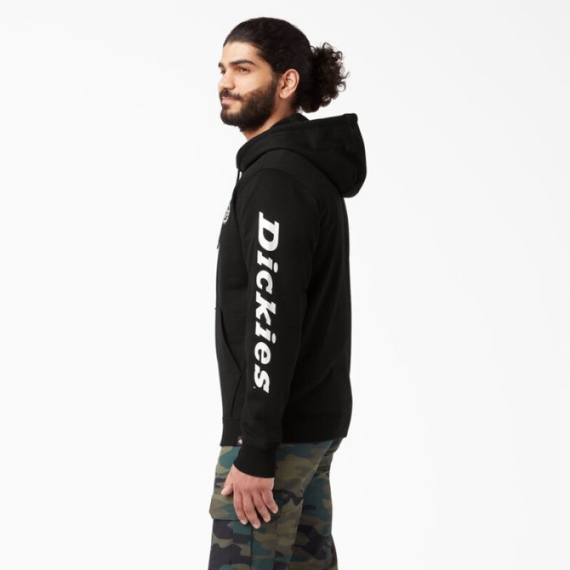 Dickies Logo Sleeve Fleece Hoodie Negrii | UKCM6649