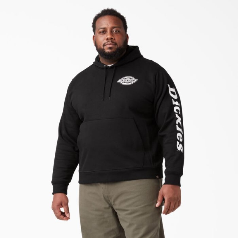 Dickies Logo Sleeve Fleece Hoodie Negrii | UKCM6649
