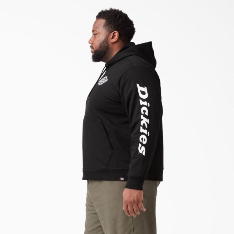 Dickies Logo Sleeve Fleece Hoodie Negrii | UKCM6649