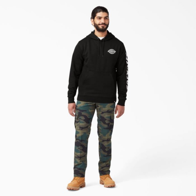 Dickies Logo Sleeve Fleece Hoodie Negrii | UKCM6649