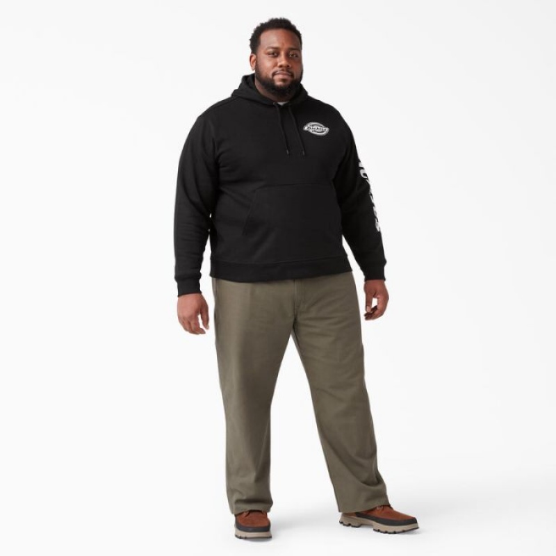 Dickies Logo Sleeve Fleece Hoodie Negrii | UKCM6649