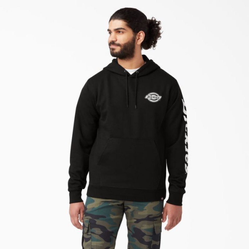 Dickies Logo Sleeve Fleece Hoodie Negrii | UKCM6649