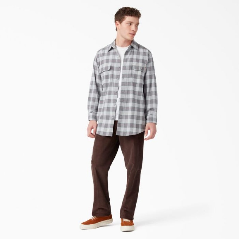 Dickies Long Sleeve Flannel Shirt Gri | SNEJ3003