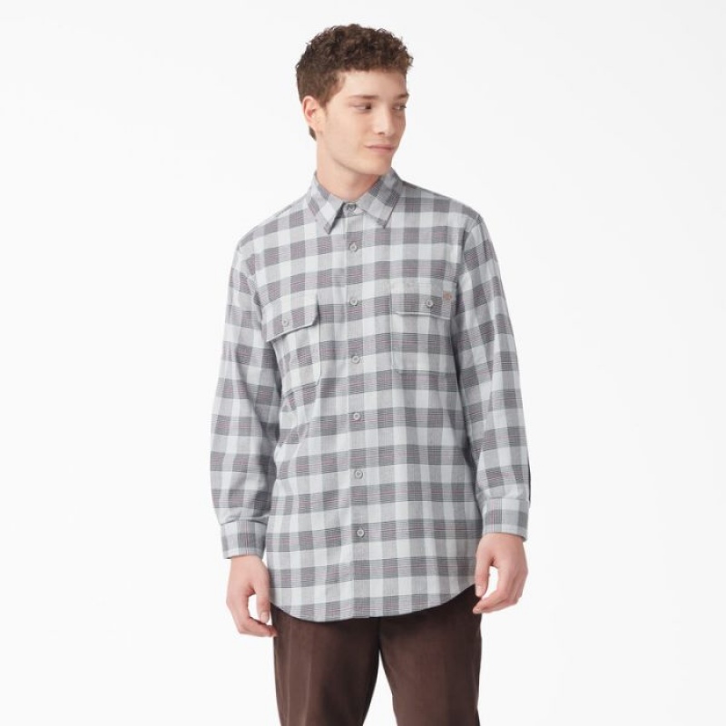 Dickies Long Sleeve Flannel Shirt Gri | SNEJ3003