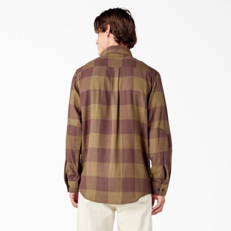 Dickies Long Sleeve Flannel Shirt Masline Verzi Inchis | VRXR2991