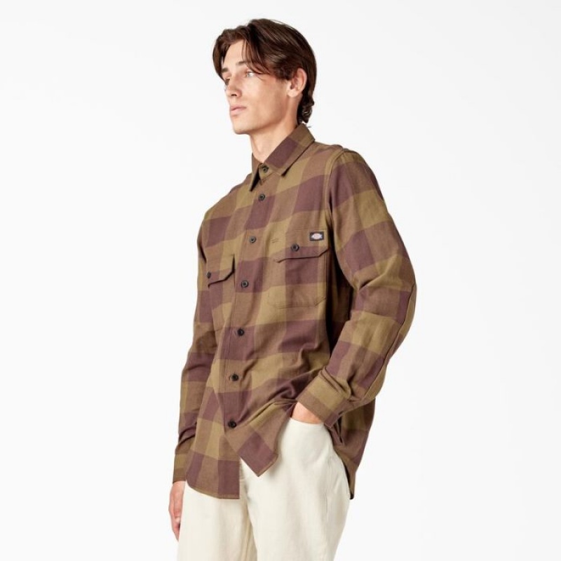 Dickies Long Sleeve Flannel Shirt Masline Verzi Inchis | VRXR2991