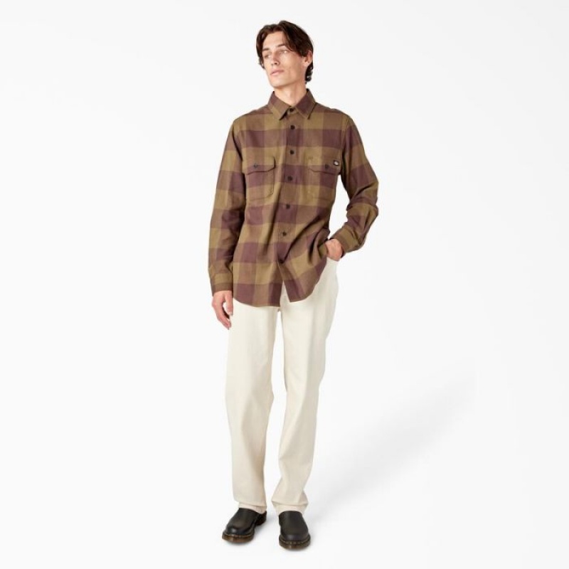 Dickies Long Sleeve Flannel Shirt Masline Verzi Inchis | VRXR2991