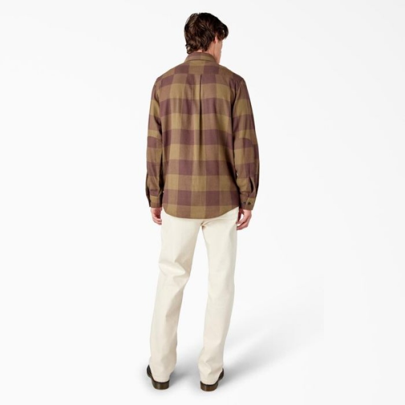 Dickies Long Sleeve Flannel Shirt Masline Verzi Inchis | VRXR2991