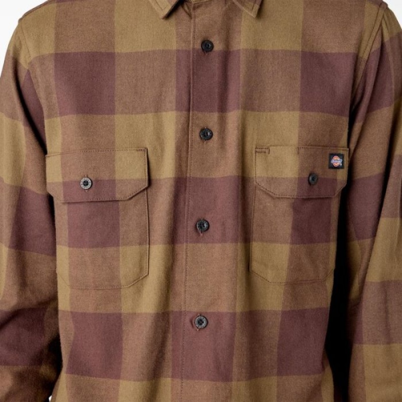 Dickies Long Sleeve Flannel Shirt Masline Verzi Inchis | VRXR2991