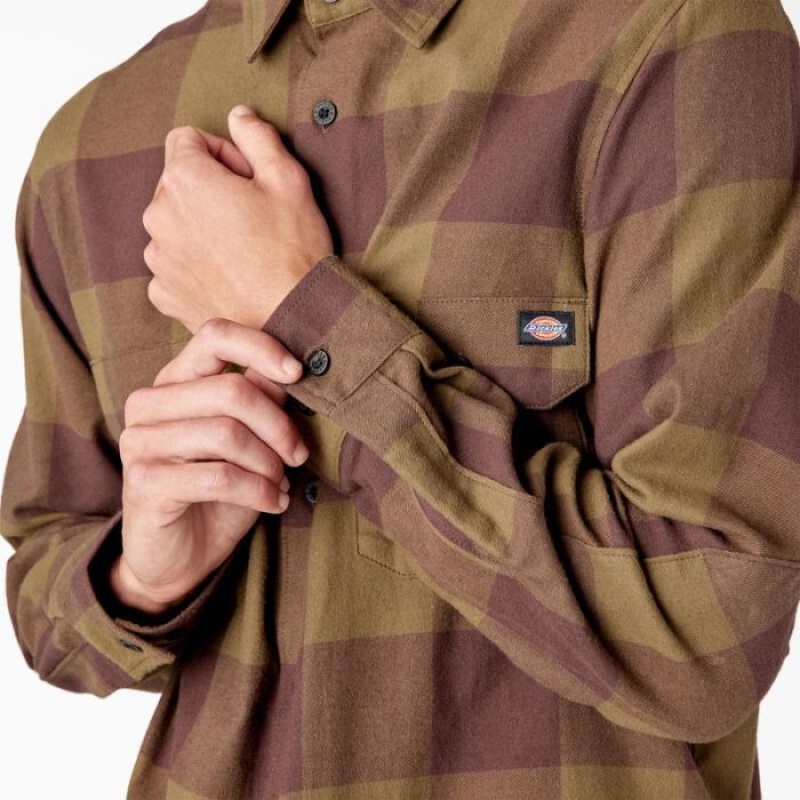 Dickies Long Sleeve Flannel Shirt Masline Verzi Inchis | VRXR2991