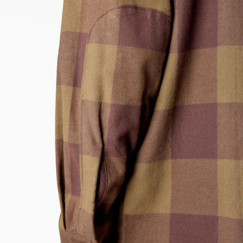 Dickies Long Sleeve Flannel Shirt Masline Verzi Inchis | VRXR2991