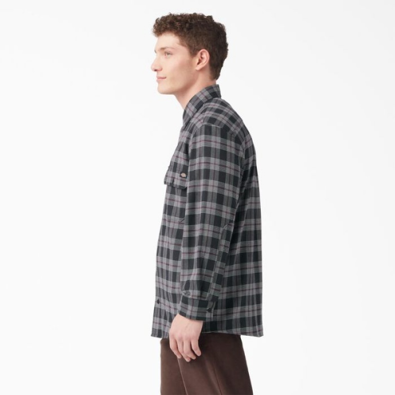 Dickies Long Sleeve Flannel Shirt Visinii Negrii | ZUPK3679