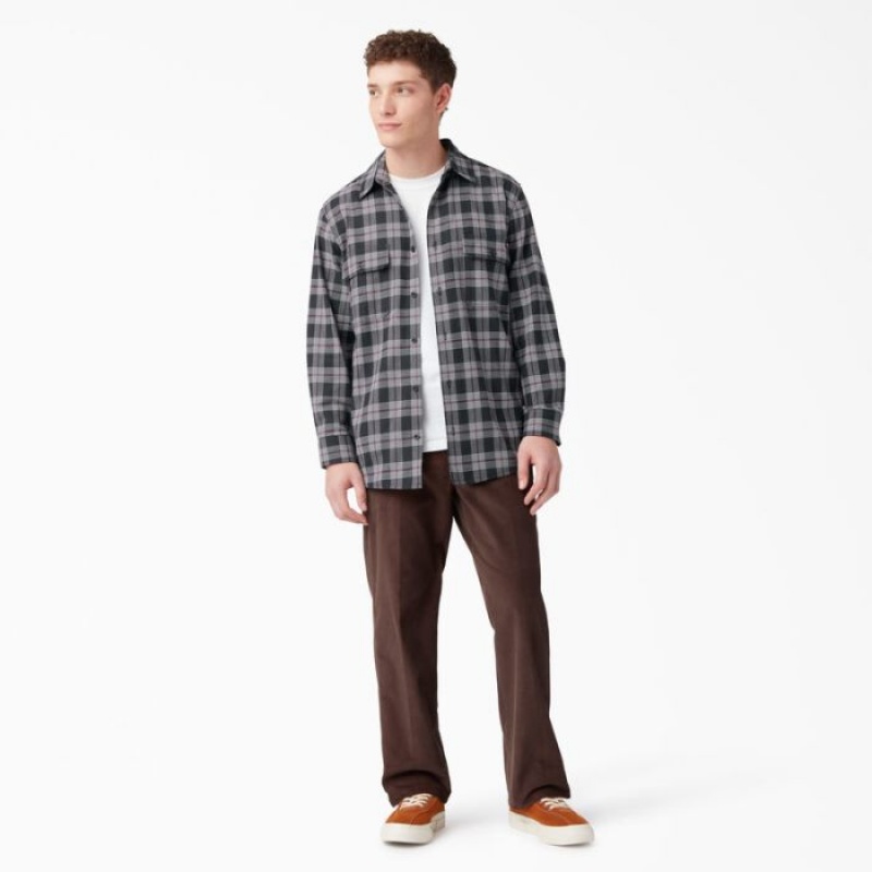 Dickies Long Sleeve Flannel Shirt Visinii Negrii | ZUPK3679