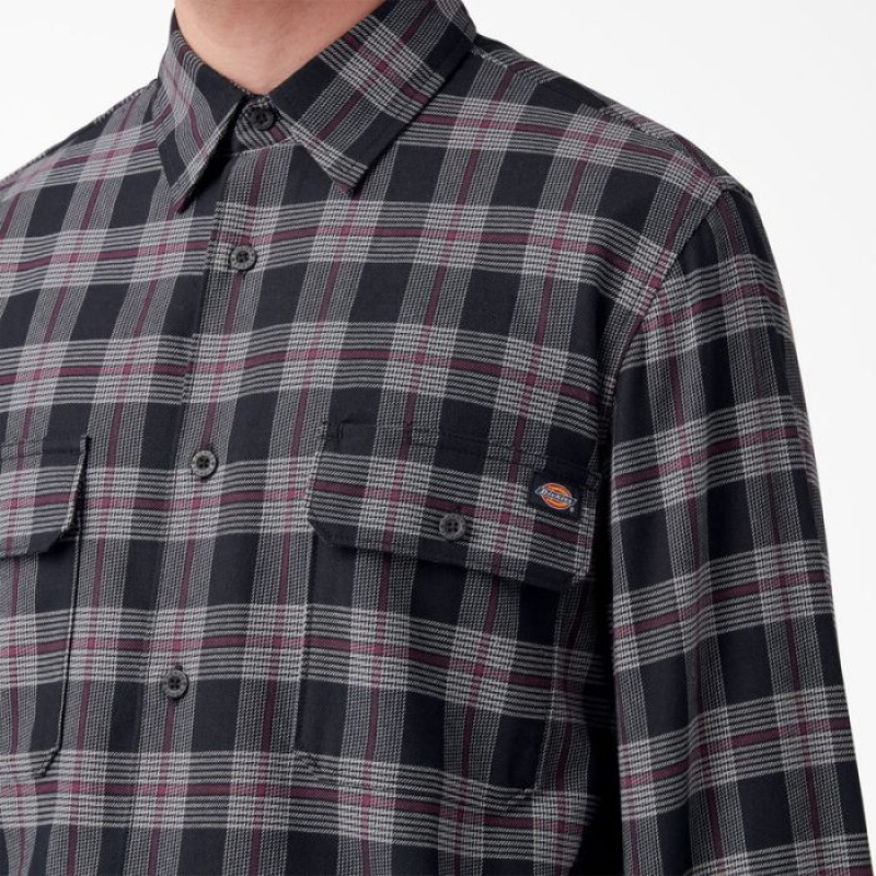 Dickies Long Sleeve Flannel Shirt Visinii Negrii | ZUPK3679