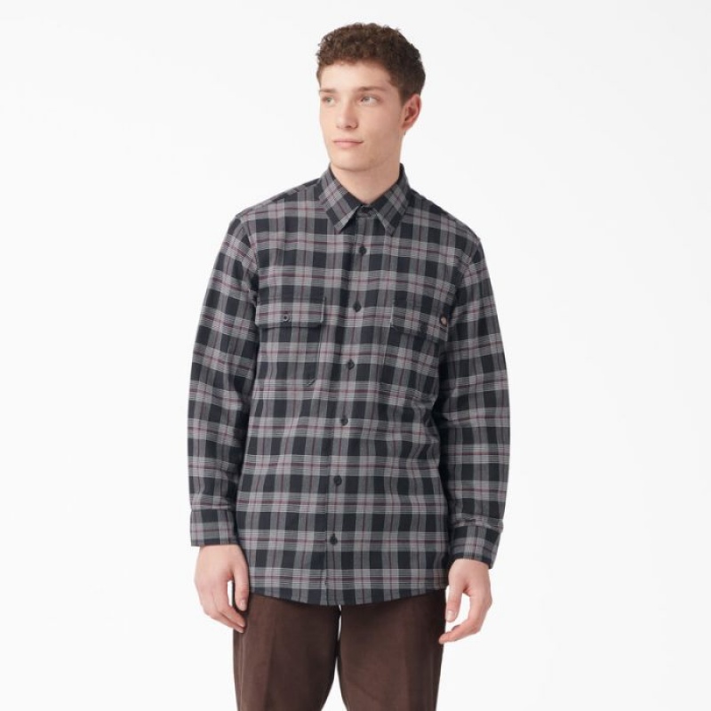 Dickies Long Sleeve Flannel Shirt Visinii Negrii | ZUPK3679